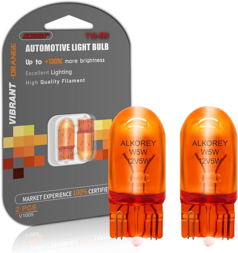 ALKOREY -WY5W 194NA T10 12V 5W لمبات إشارة الانعطاف للسيارات، 2100K مصابيح كهرمانية طبيعية، ضوء لوحة الترخيص، علامة جانبية، ضوء داخلي للسيارة، عبوة 2 - Image 1